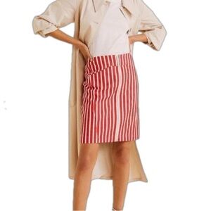 MANGO - MNG Suit Red & White Striped Mini Skirt w Zipper Cotton Linen Blend XS